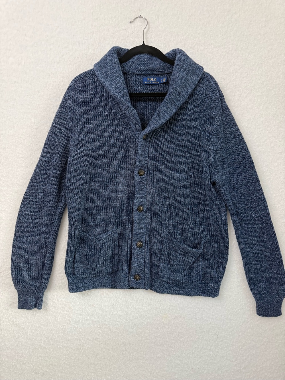 Polo by Ralph Lauren Shawl Collar Blue Knit Cardigan